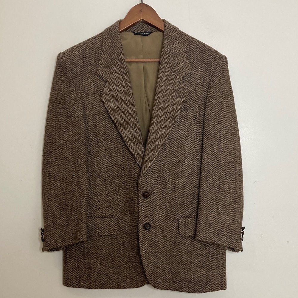 Vintage Harris Tweed Brown Herringbone Sport Coat - Picture 2 of 15